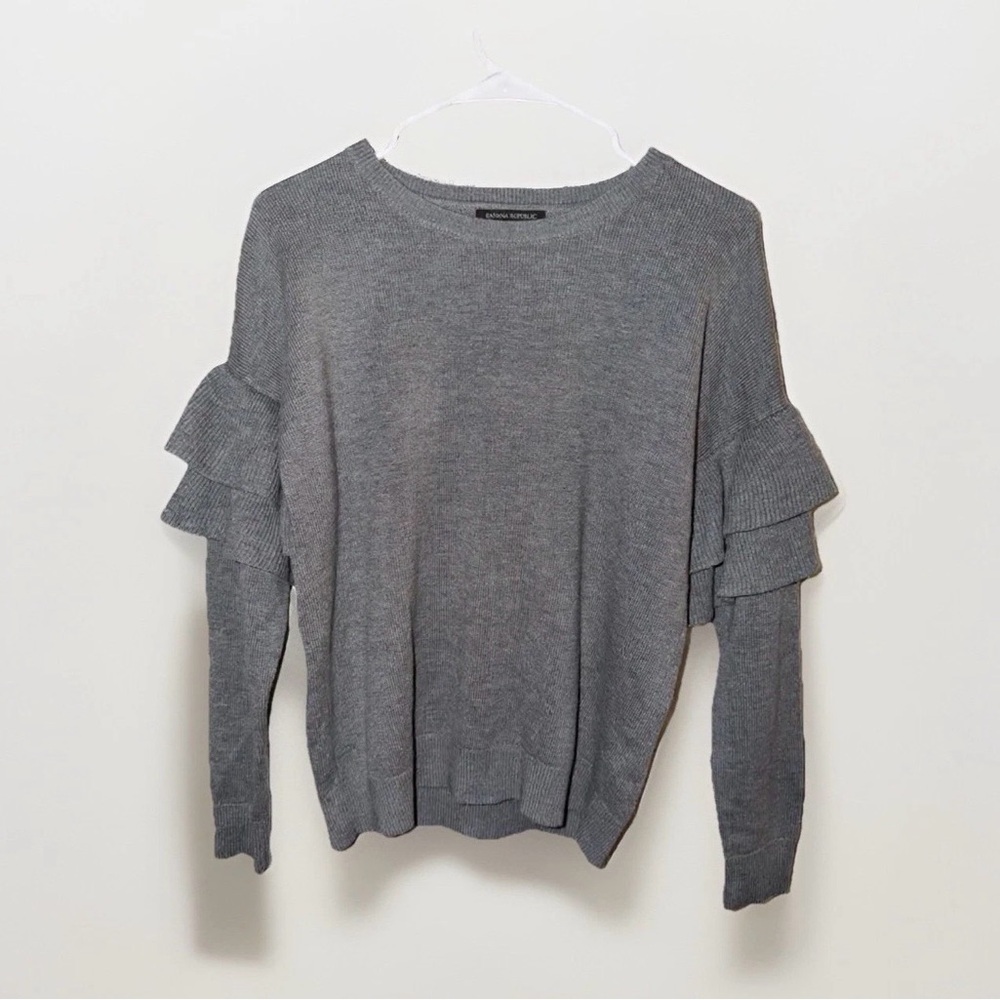 Banana Republic Ruffle at Mid-Sleeve Pullover Sweater Gray Women’s Size Small